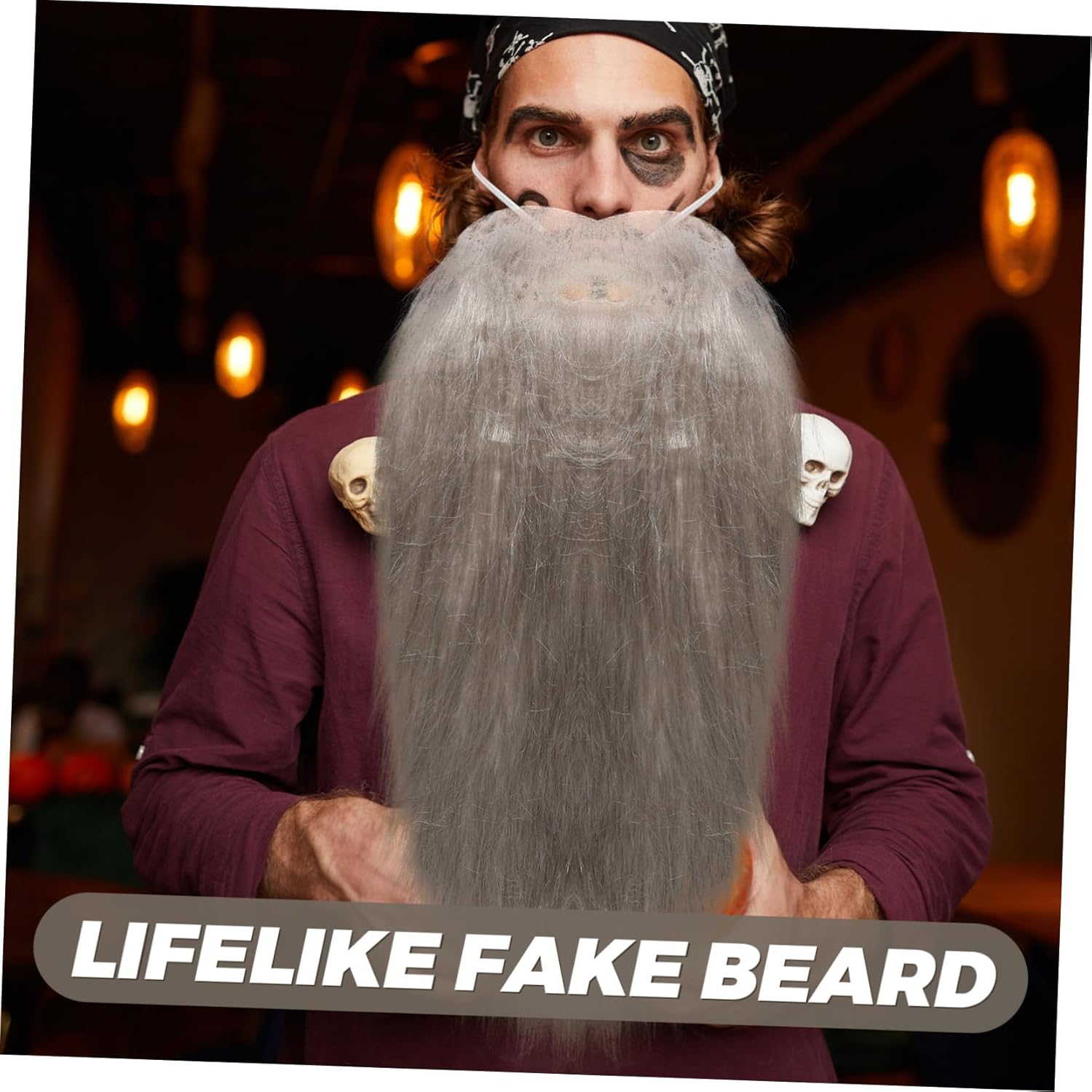 Happy Halloween costume fake beard and mustache set for adult men
