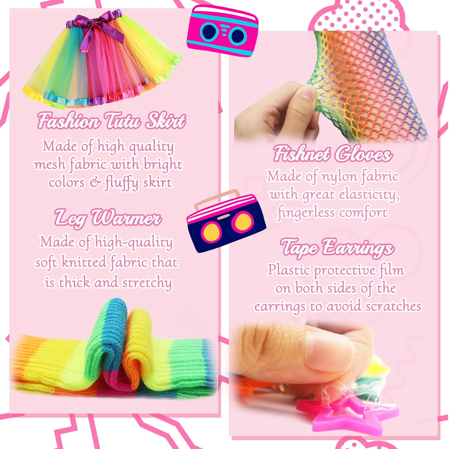 80s Retro Costumes Set for Women with Vibrant Design