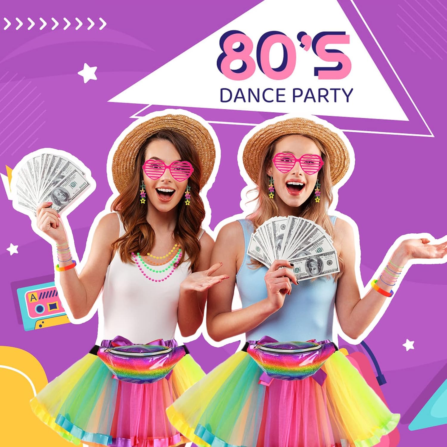 80s Retro Costumes Set for Women with Vibrant Design