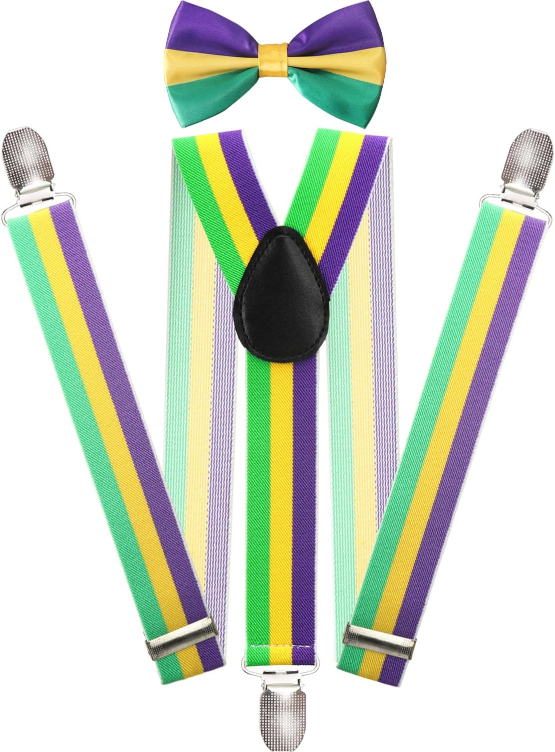 Mardi Gras suspenders and bow tie set for men