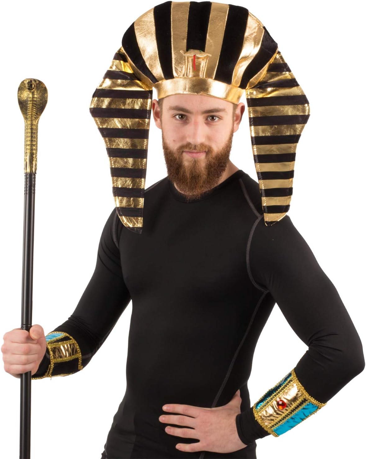 Mens Pharaoh Costume Set - Royal Egypt Headpiece Cane - Halloween More