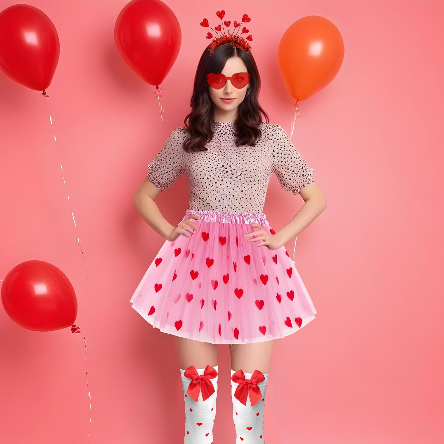 BleSky Valentines Day Tutu Set for Women Heart Headband with Sunglasses