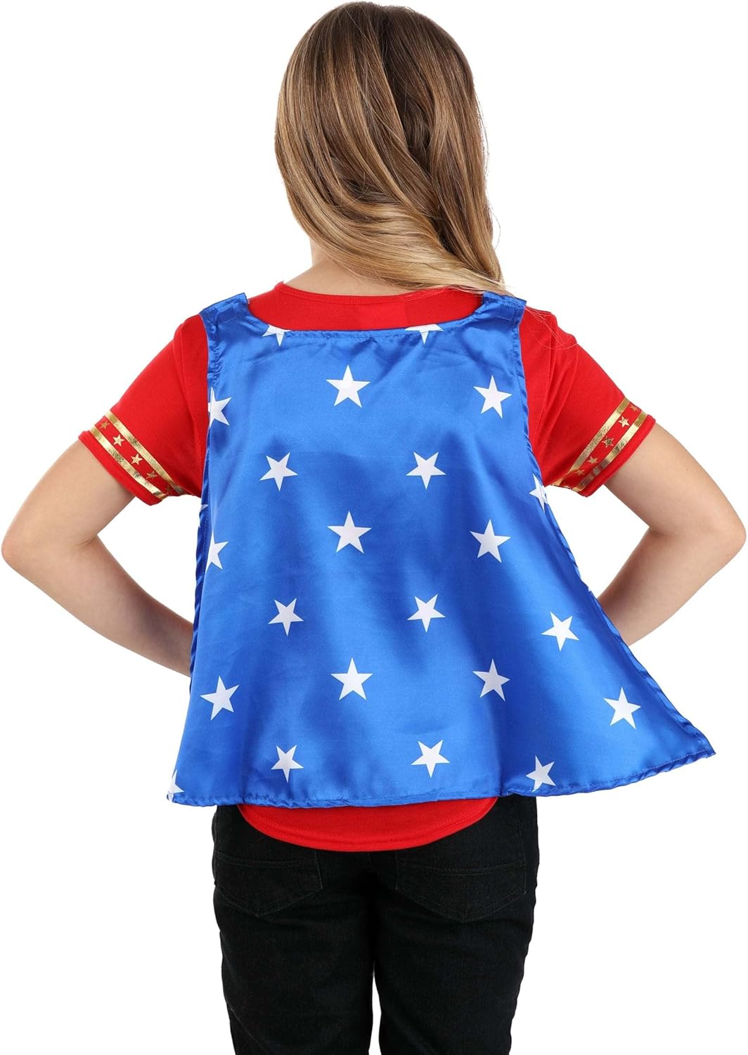 Girls Red White Blue Wonder Woman Costume Set with Cape Headpiece