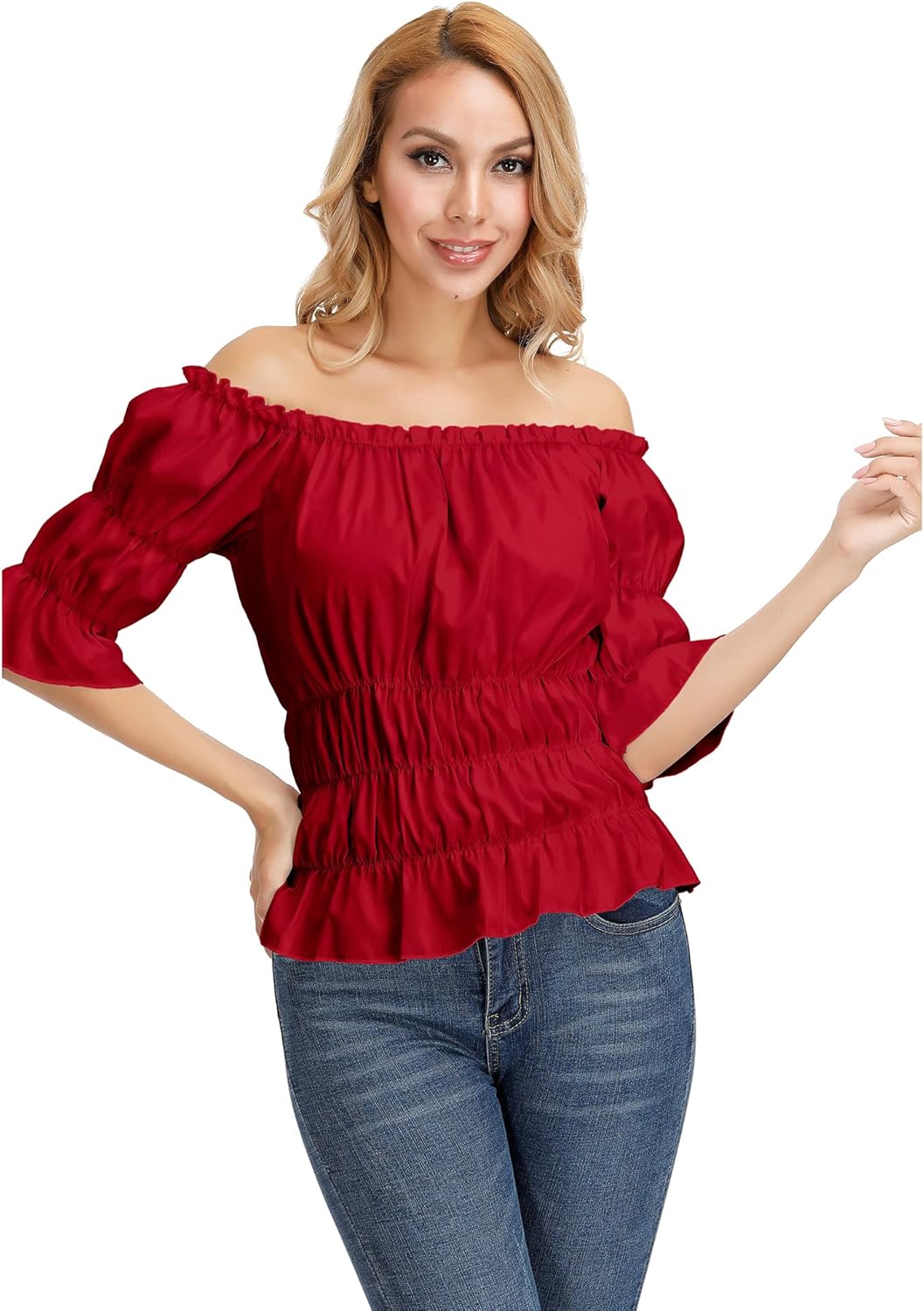 Steampunk Pirate Shirt Women Lightweight _off-the-shoulder_ruffle_smocked_crop top