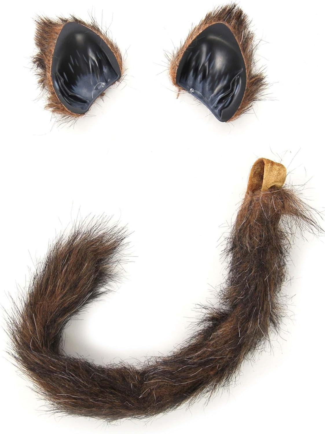 Furry Brown Cat Ears Tail Set - Posable Cat Costume for Women