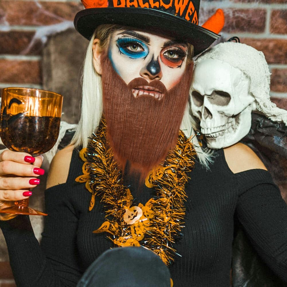 Surakey 8 Pcs Halloween Fake Beards Costume Adjustable Elastic for Men Kids