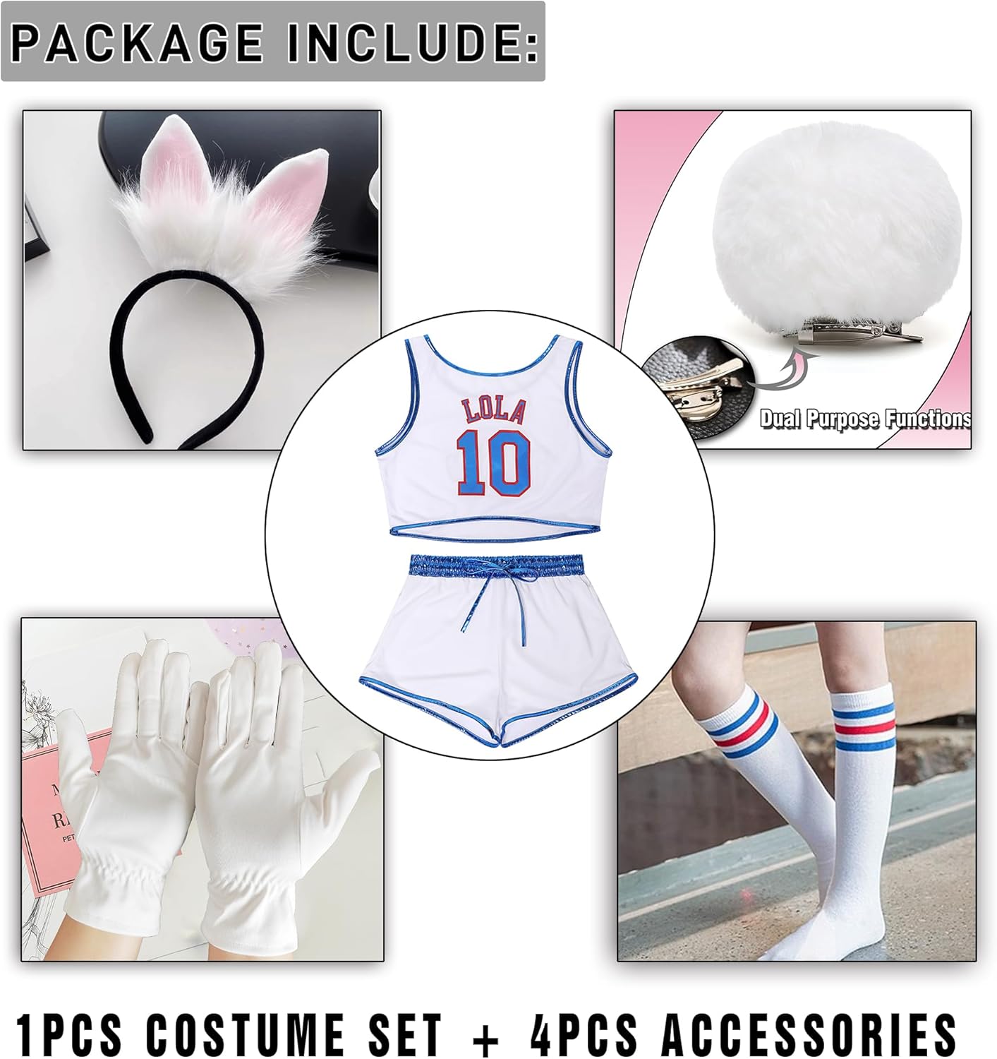 Women Lola 10 Bunny Costume 90s Basketball Movie Outfit for Halloween