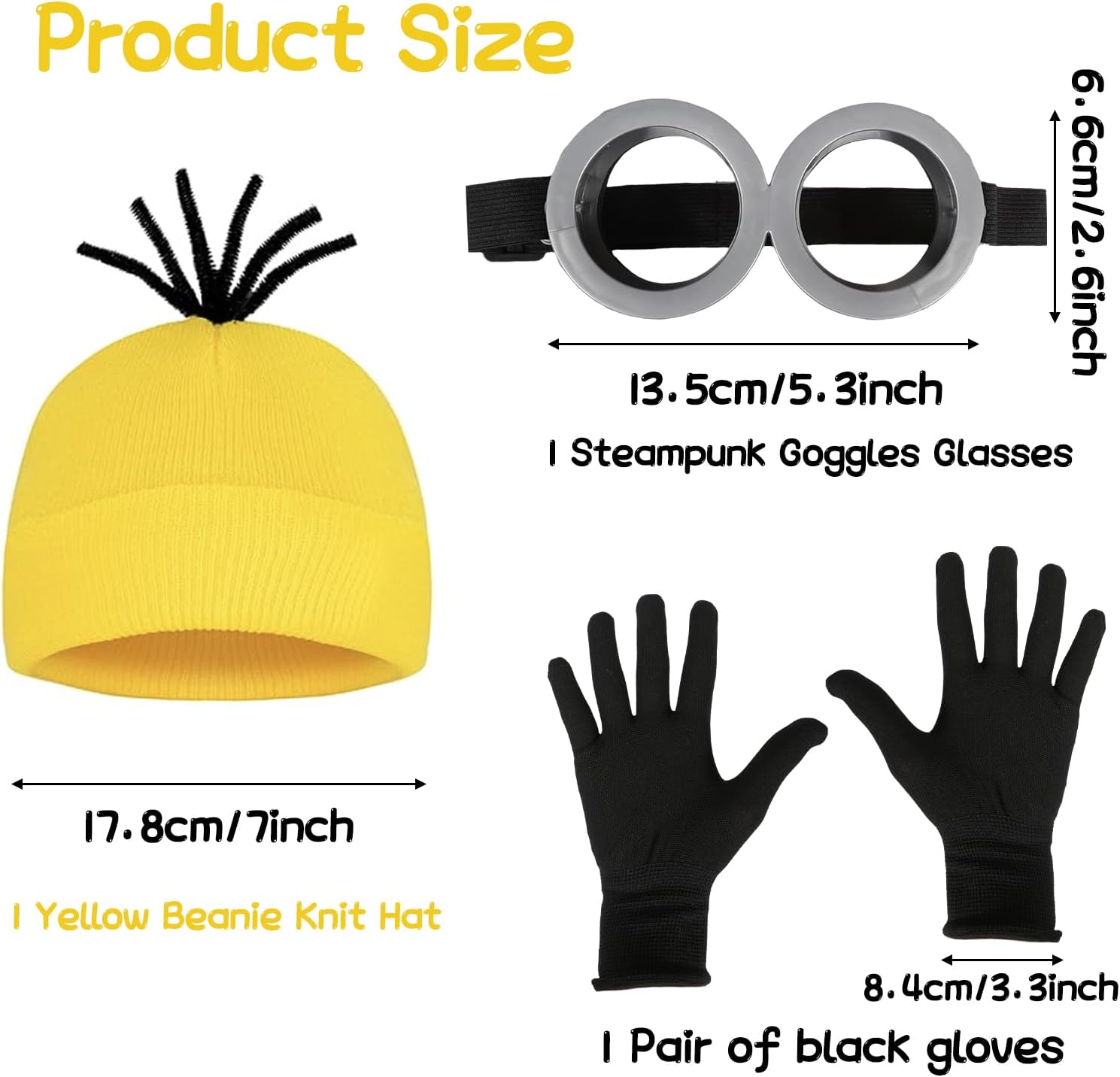 Halloween 3Pcs Yellow Costume Accessories Goggles Beanie Gloves Set