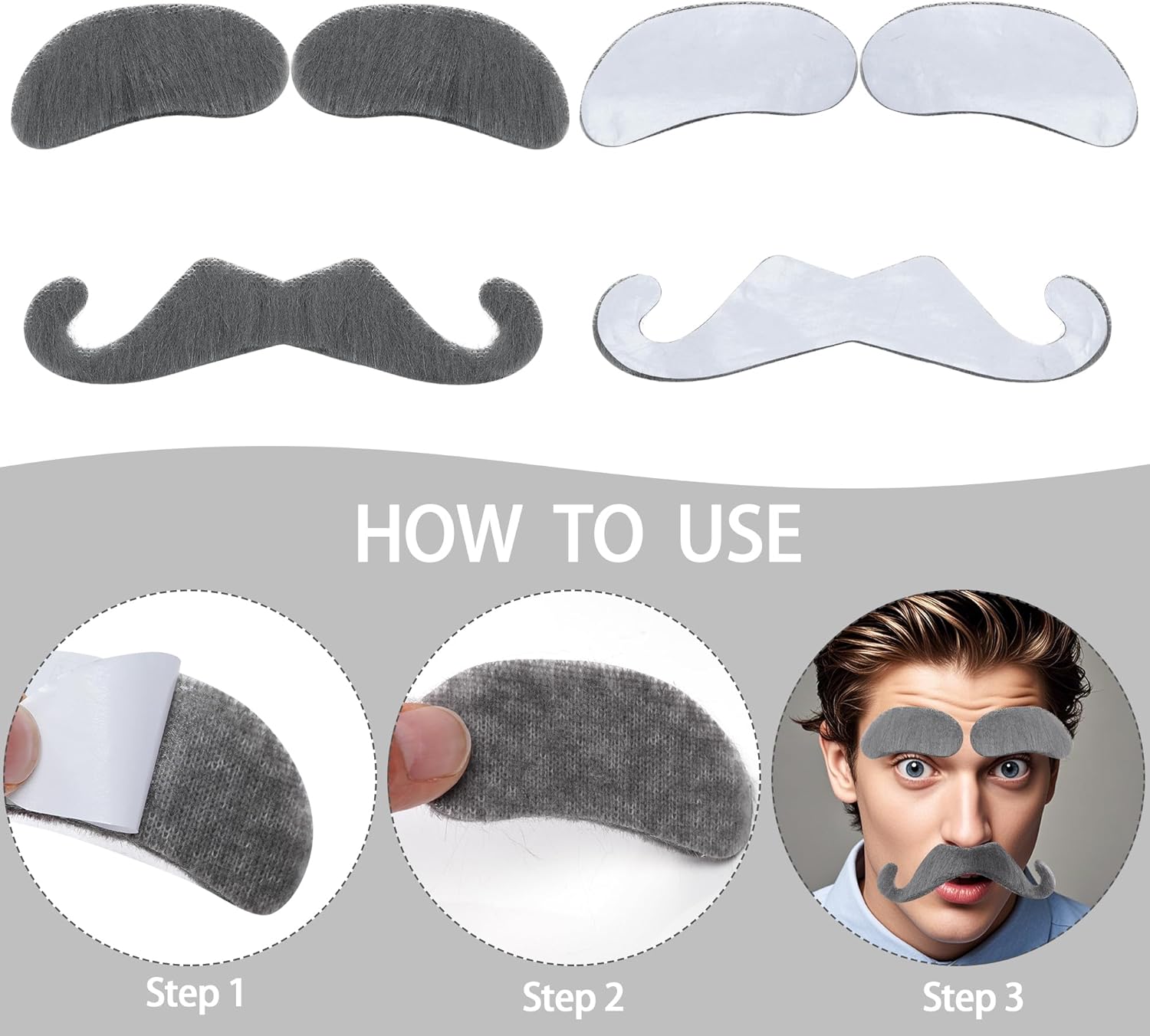 Gray Grandpa Mustache Set Halloween Grandpa Costume Accessories