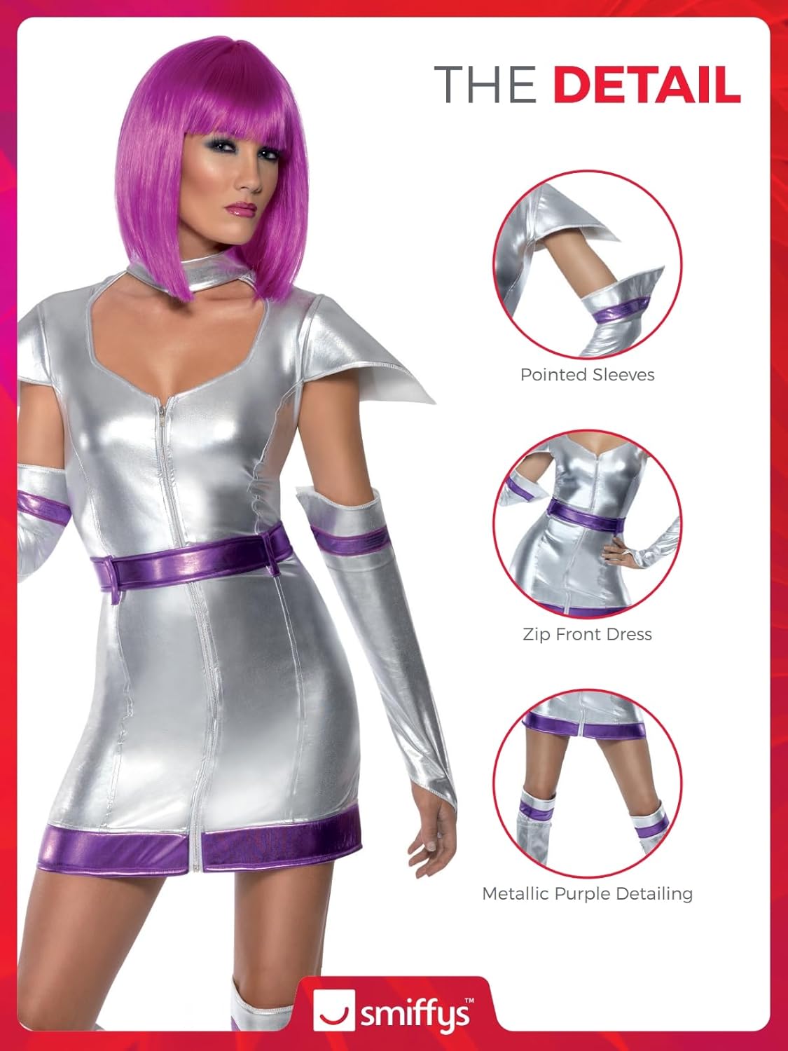 Smiffys Womens Space Cadet Costume Medium Silver Metallic