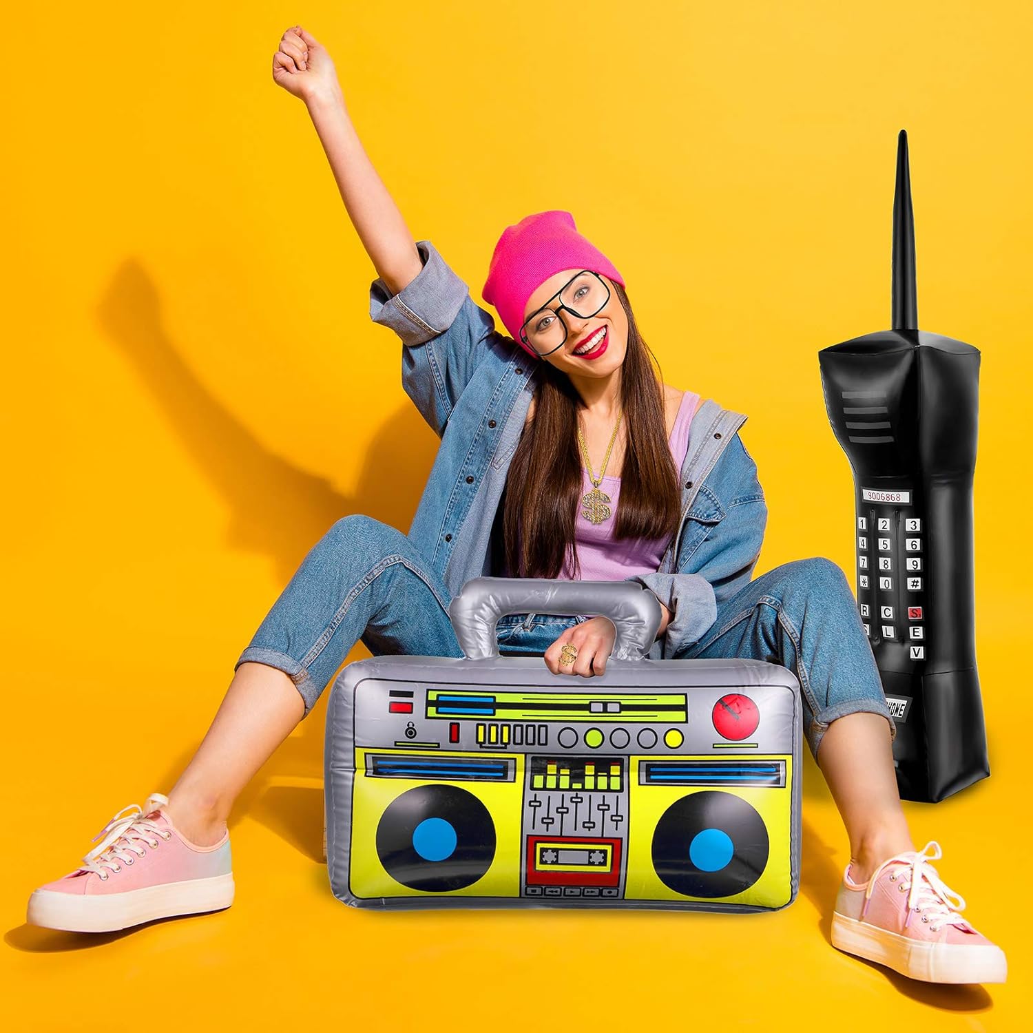 Sumind 80s90s Hip Hop Costume Kit Authentic Inflatables for Rapper Look