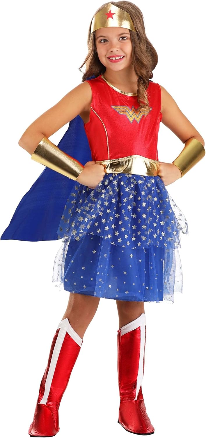 Fun Costumes - Girls Caped Wonder Woman Costume - Superhero Outfit - Red White Blue