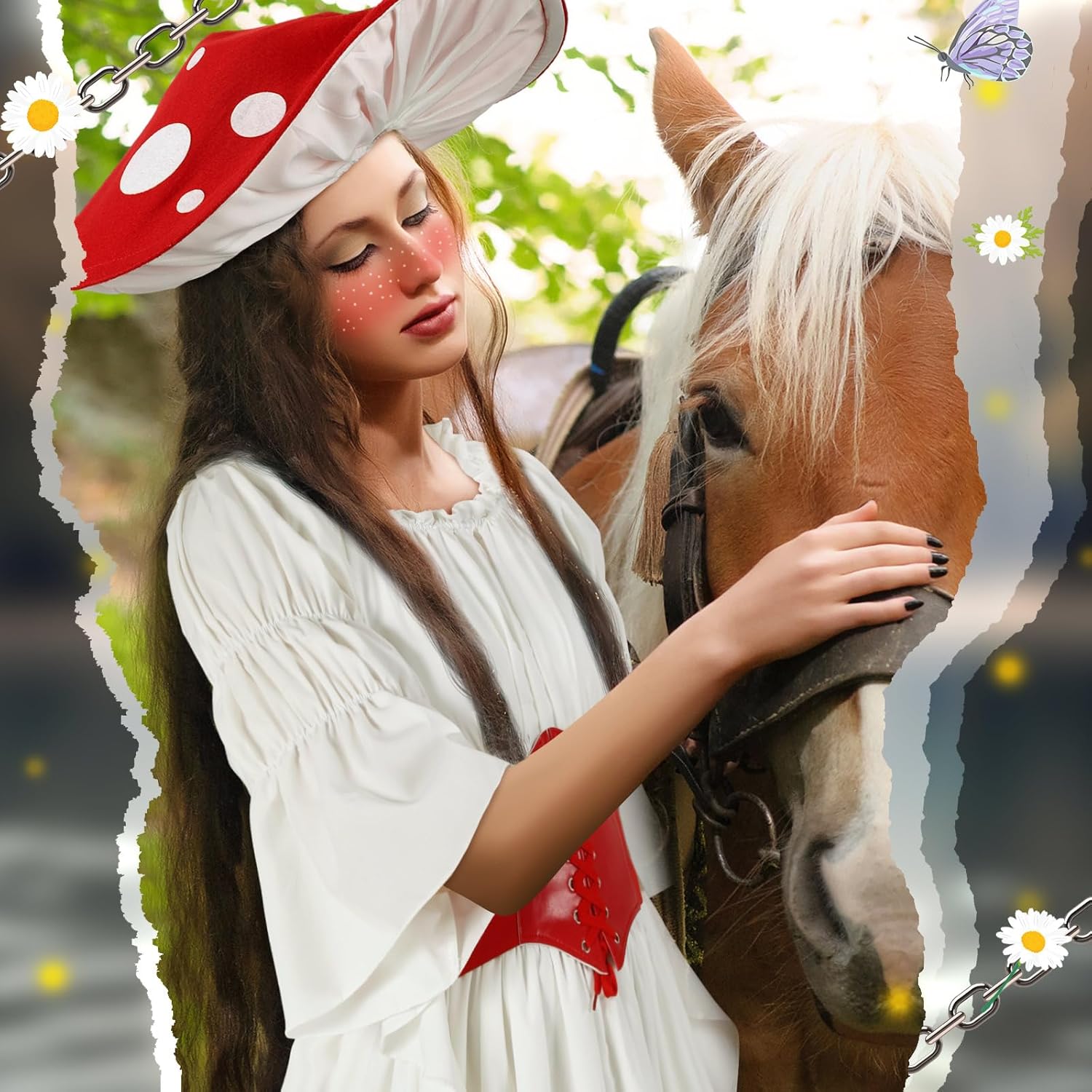 Renaissance Womens Fairy Costume with Hat and Belt