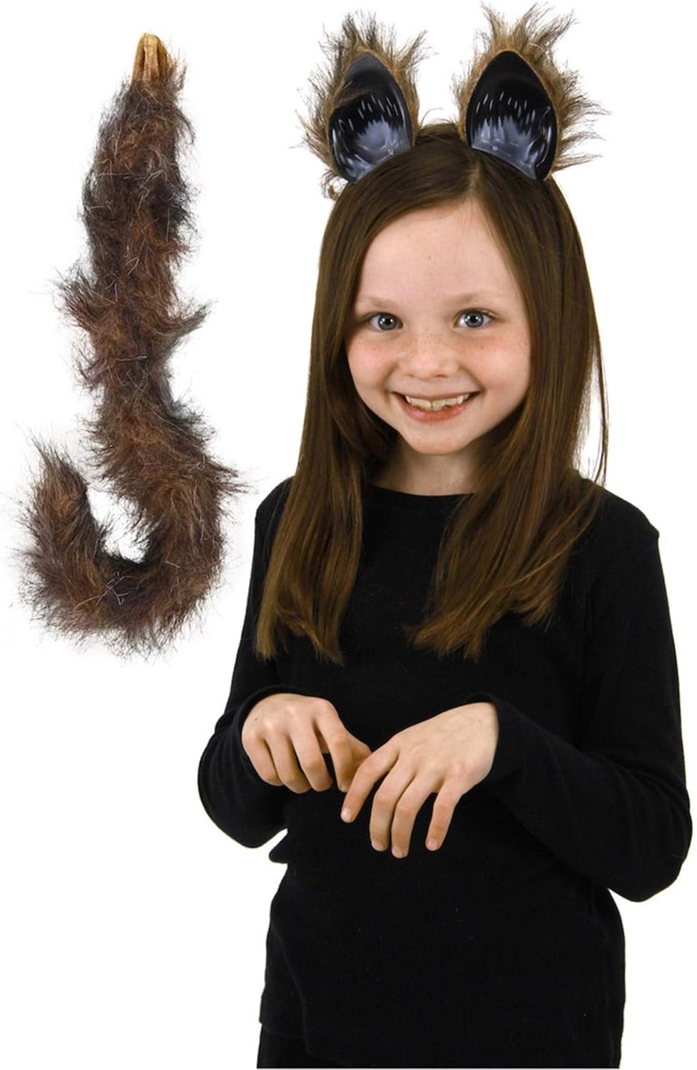 Furry Brown Cat Ears Tail Set - Posable Cat Costume for Women