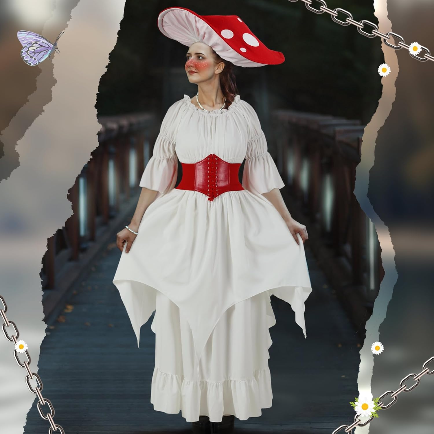 Renaissance Womens Fairy Costume with Hat and Belt