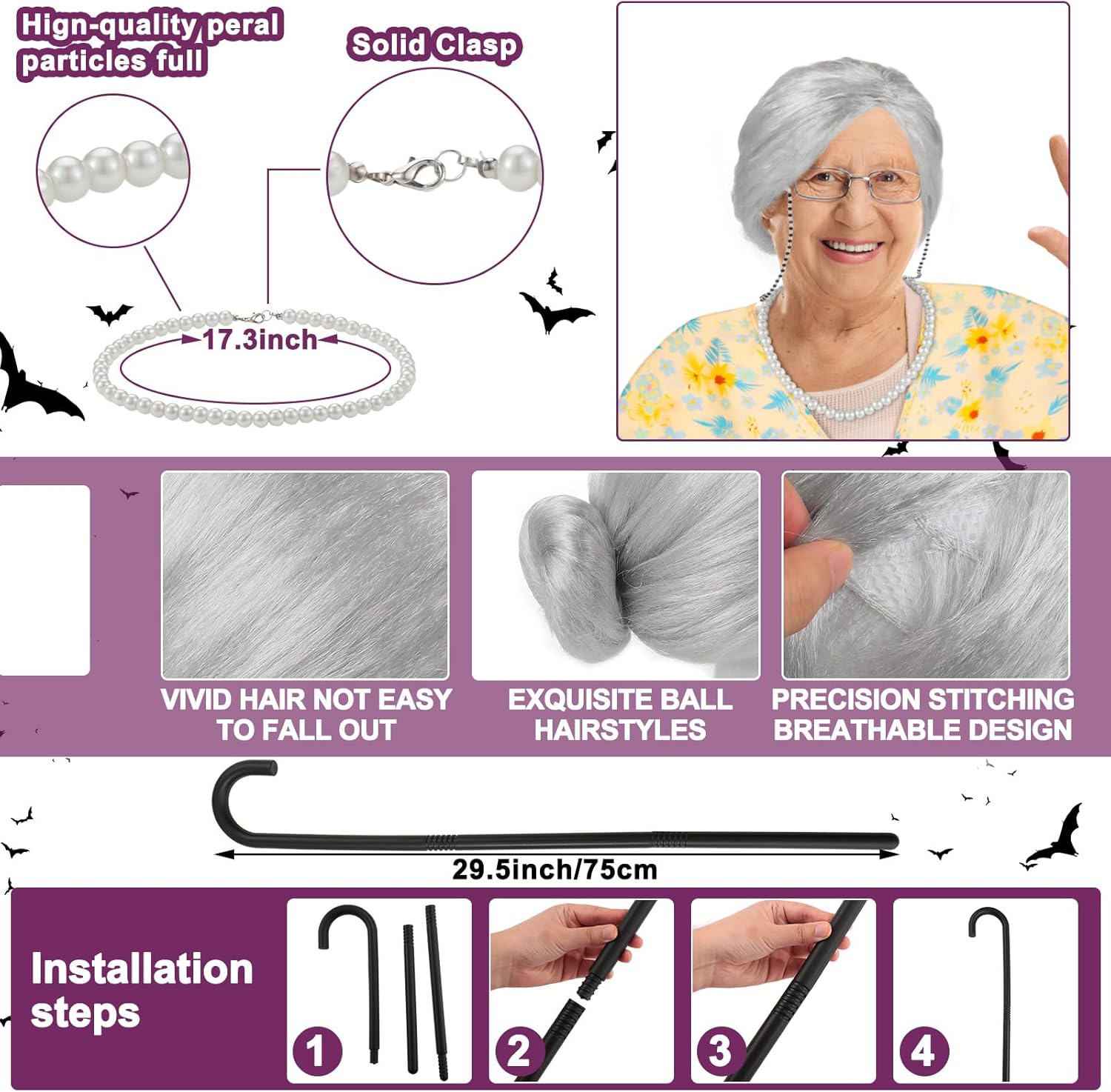 Berlune 7-Piece 100th Day Grandma Costume
