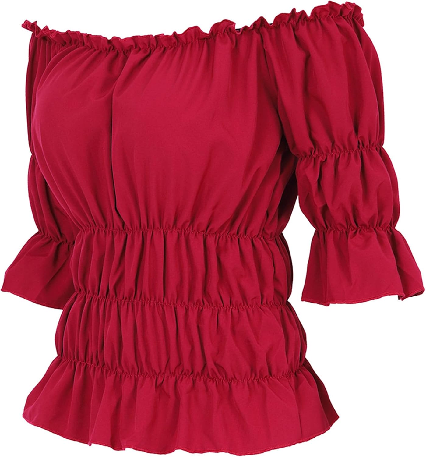 Steampunk Pirate Shirt Women Lightweight _off-the-shoulder_ruffle_smocked_crop top
