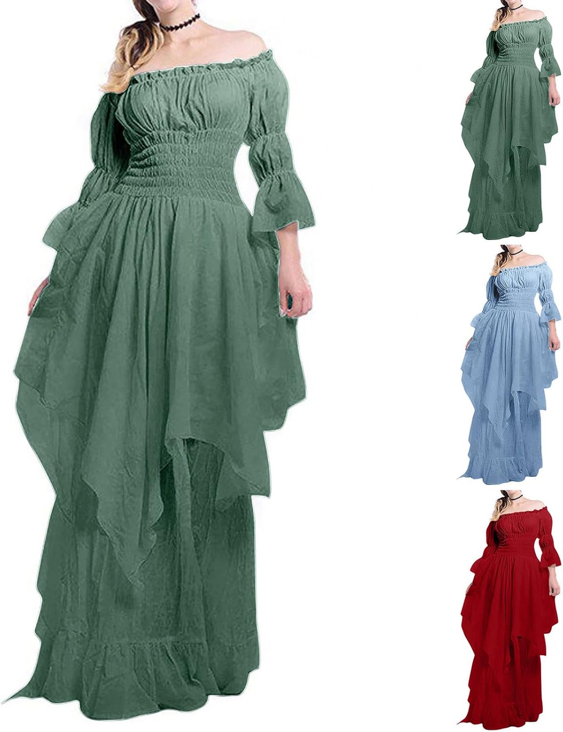 Womens Retro Ruffle Off Shoulder Dress