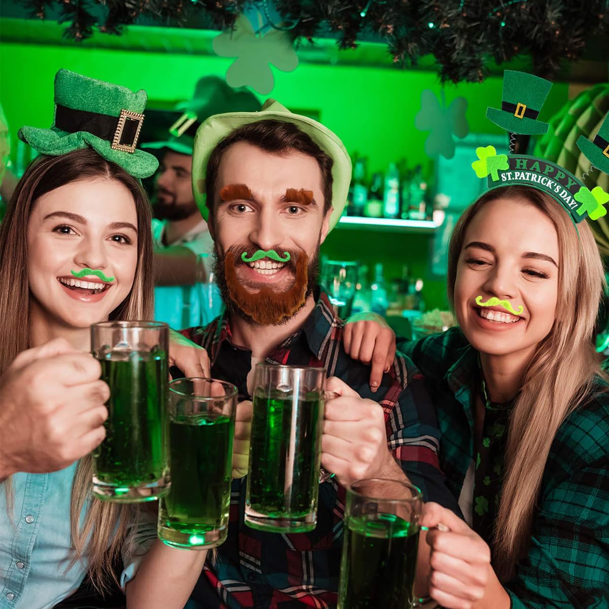 Base MMAHER St Patricks Day Fake Green Mustache Set