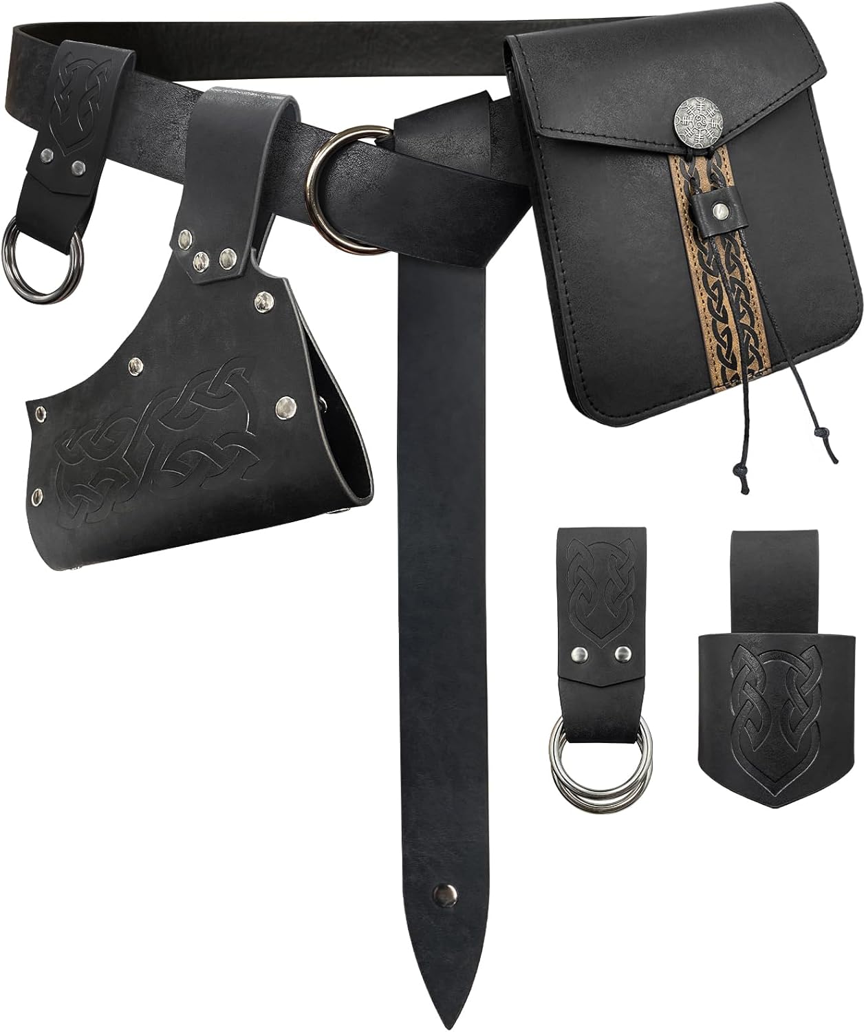 HiiFeuer 5-Piece Medieval Belt Set - Holster Dagger Horn Fast Faithful
