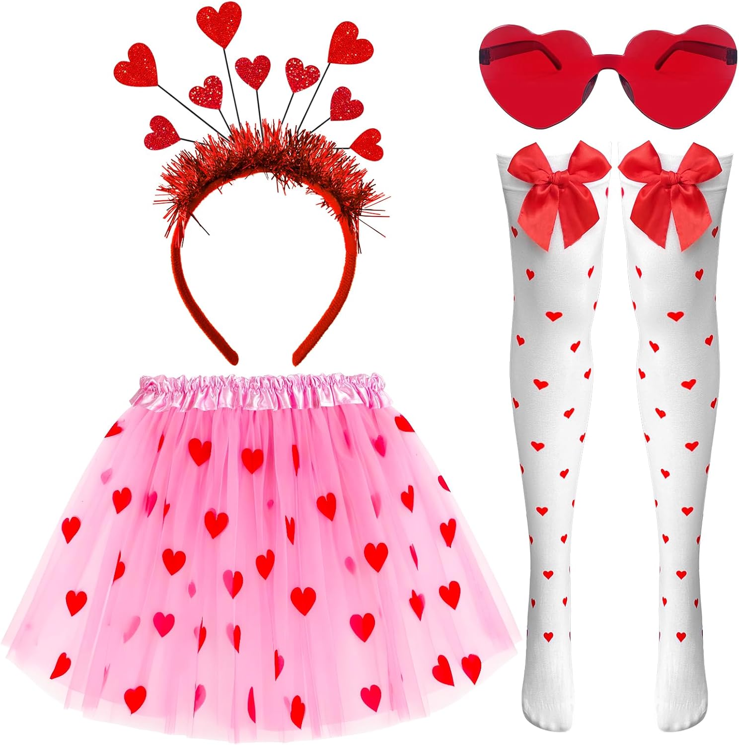 BleSky Valentines Day Tutu Set for Women Heart Headband with Sunglasses