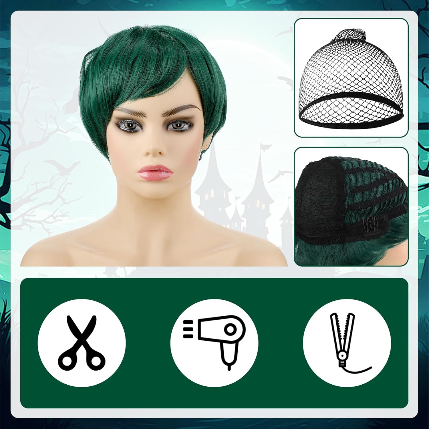 Halloween Mens costume set includes gloves belt elf ears wig
