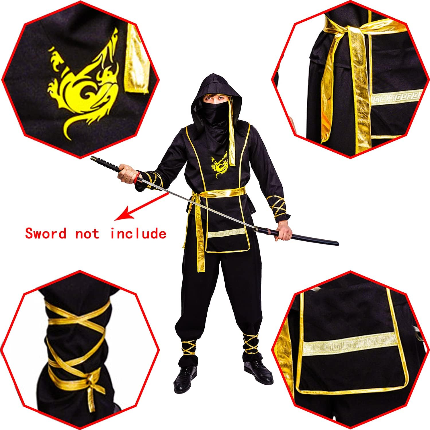 Mens Golden Dragon Ninja Costume