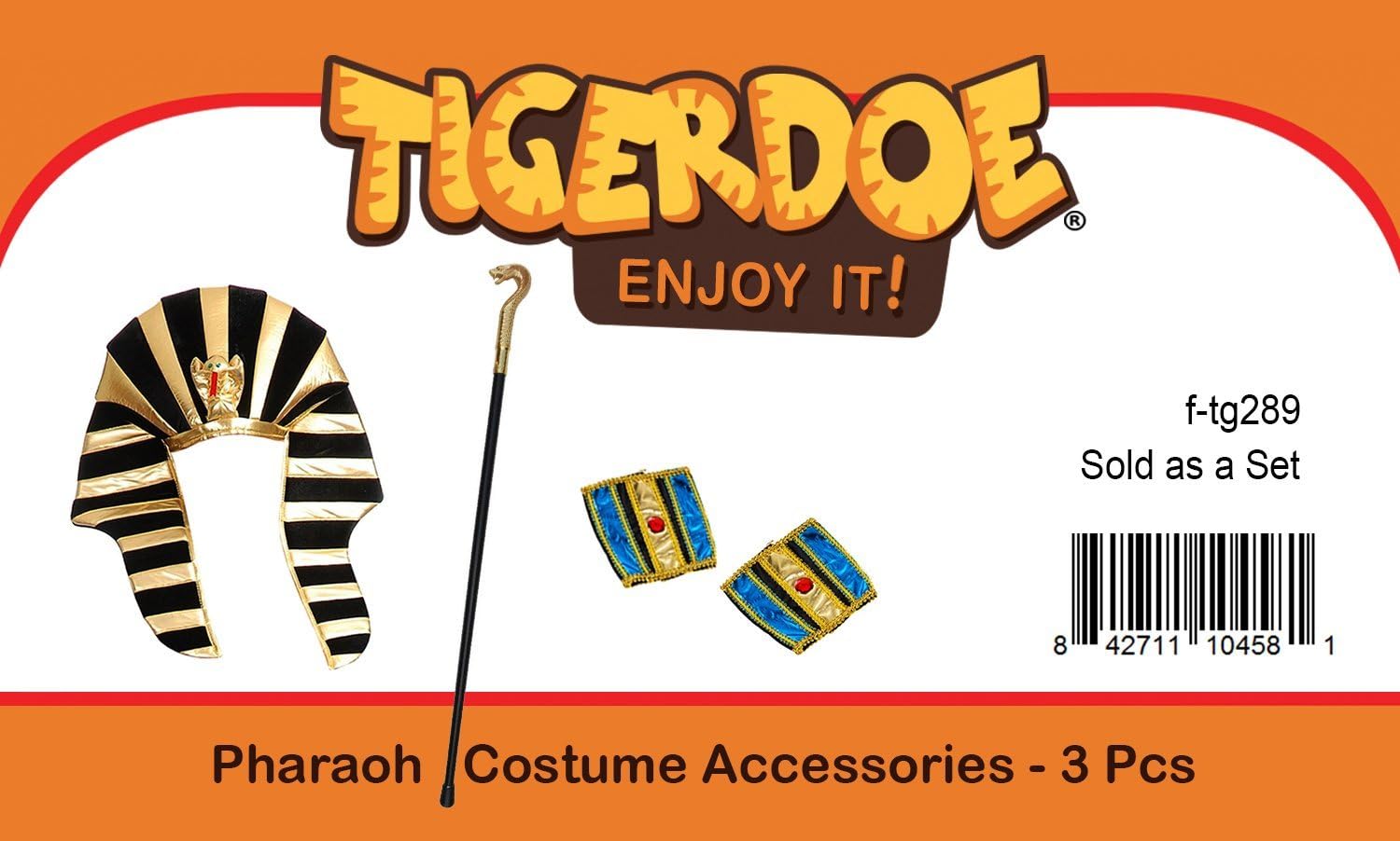 Mens Pharaoh Costume Set - Royal Egypt Headpiece Cane - Halloween More