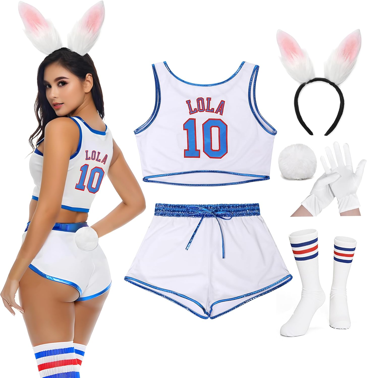 Women Lola 10 Bunny Costume 90s Basketball Movie Outfit for Halloween