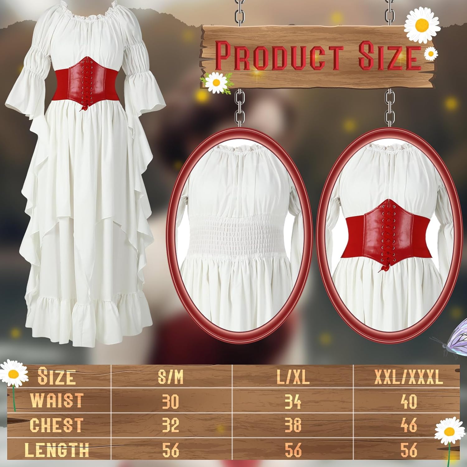 Renaissance Womens Fairy Costume with Hat and Belt