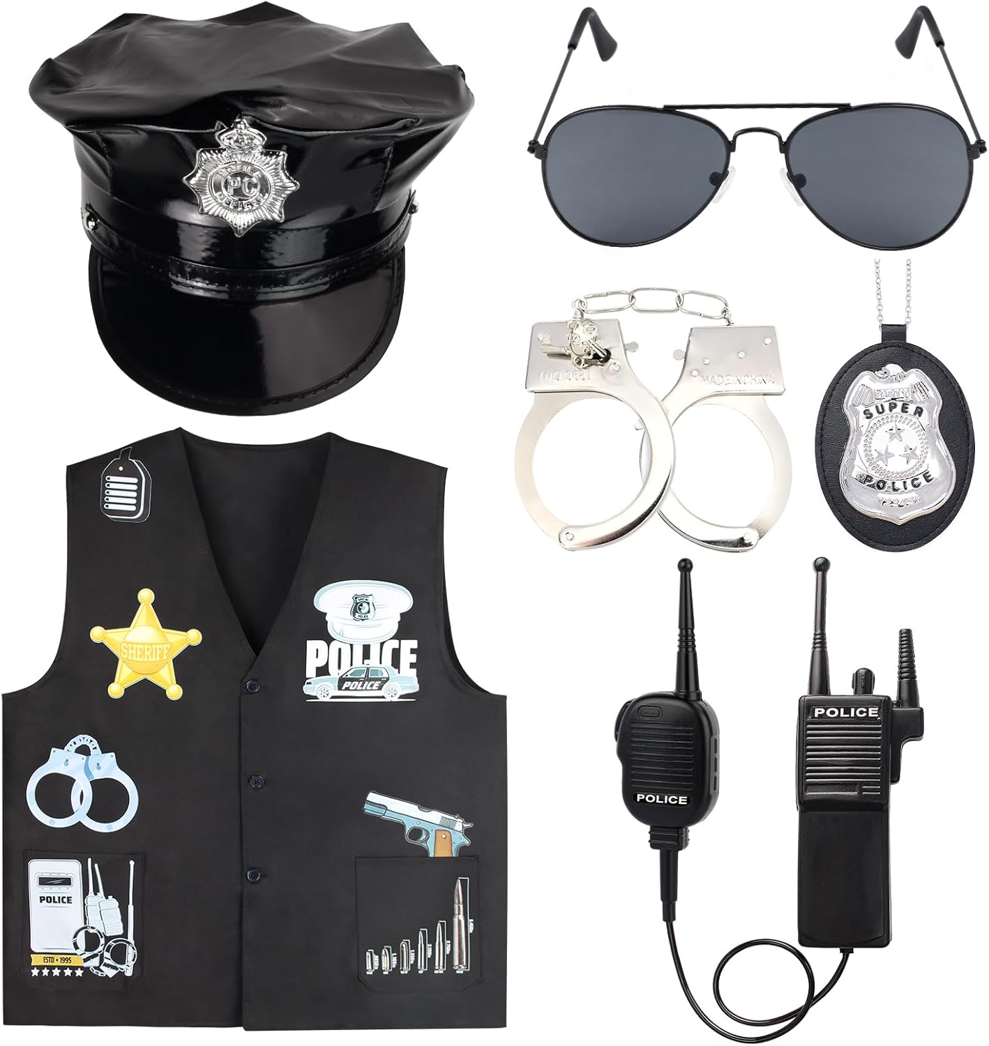 Kyson Police Officer Costume Kit Halloween Party Accessories Set