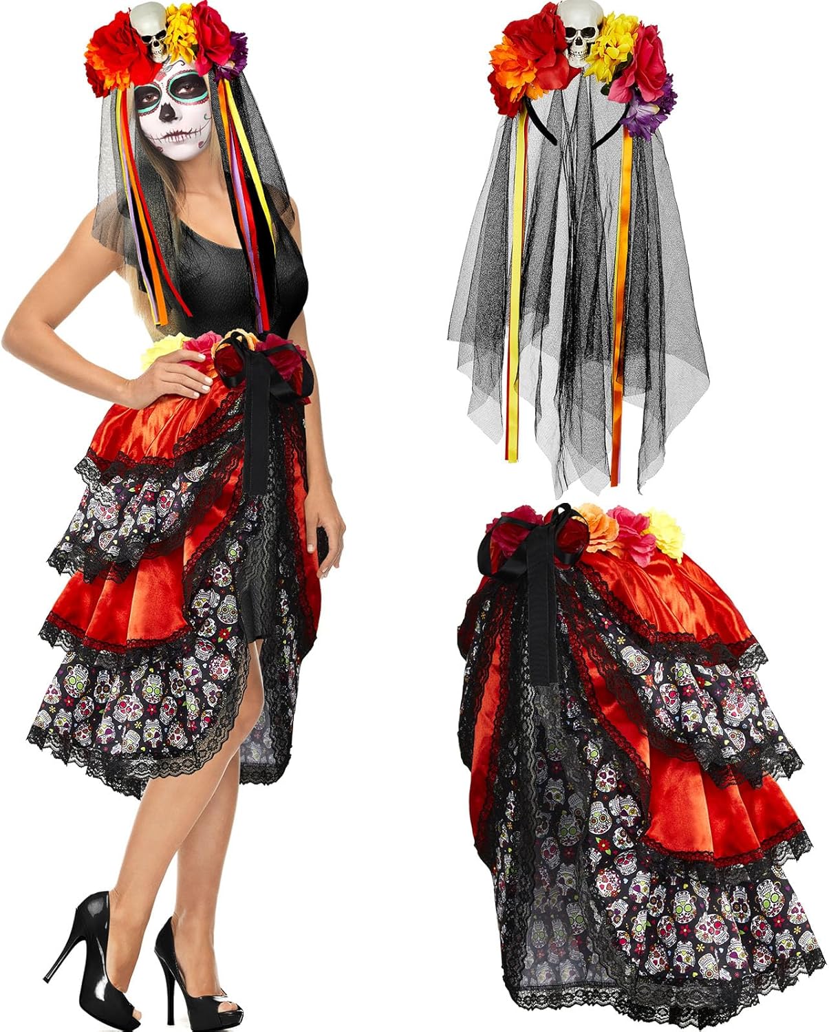 2-Piece Halloween Day of the Dead Costume Set for Women
