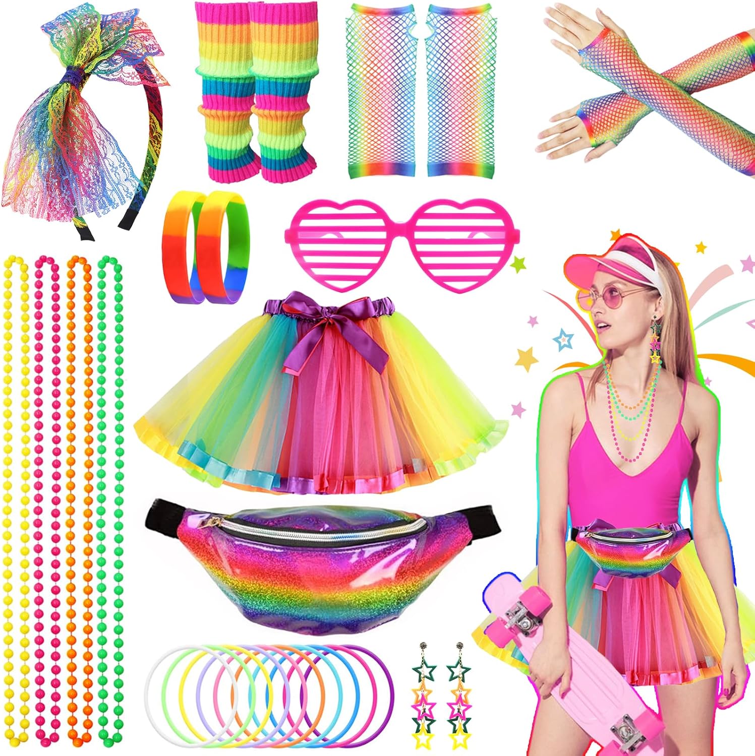 80s Retro Costumes Set for Women with Vibrant Design