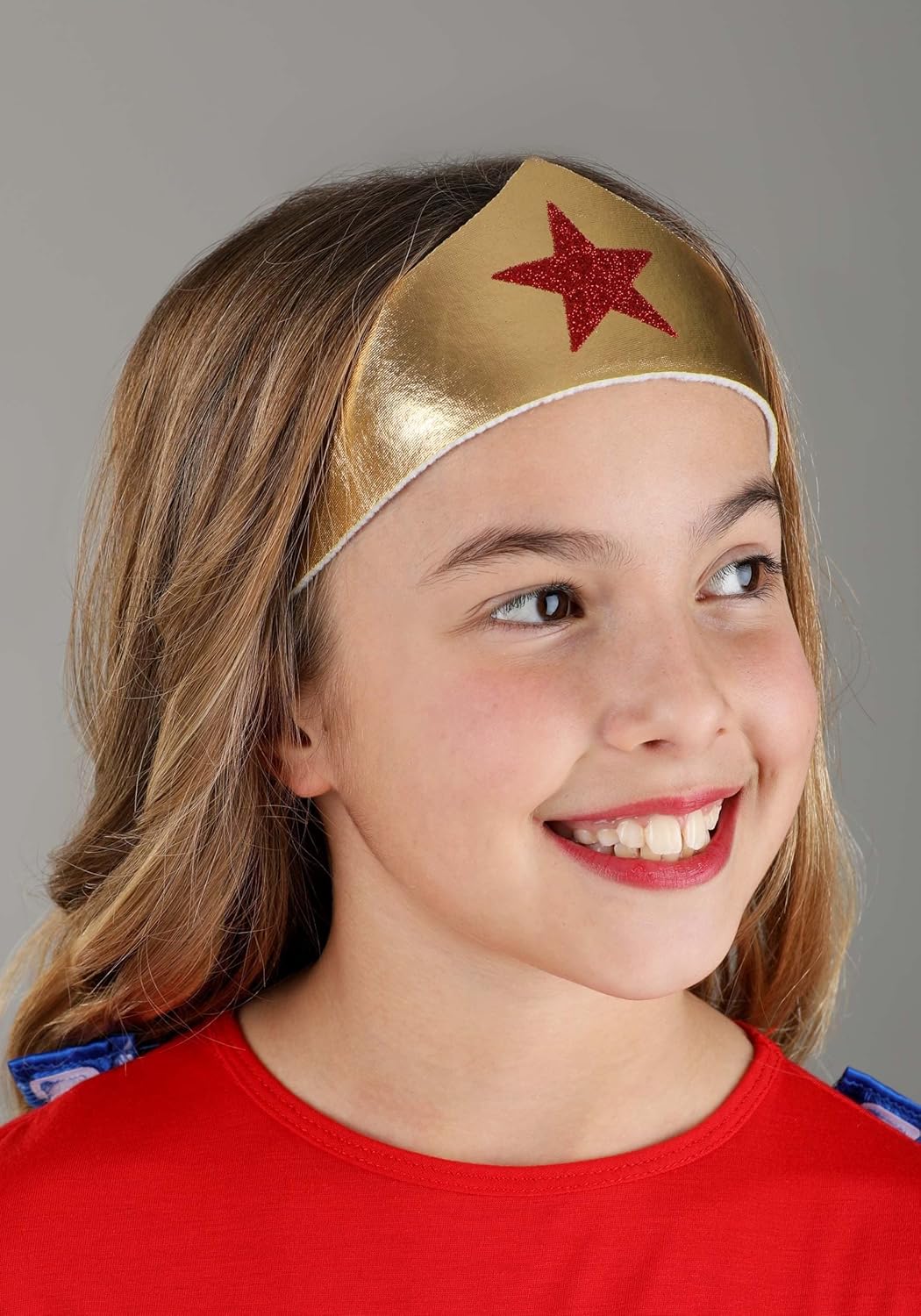Girls Red White Blue Wonder Woman Costume Set with Cape Headpiece