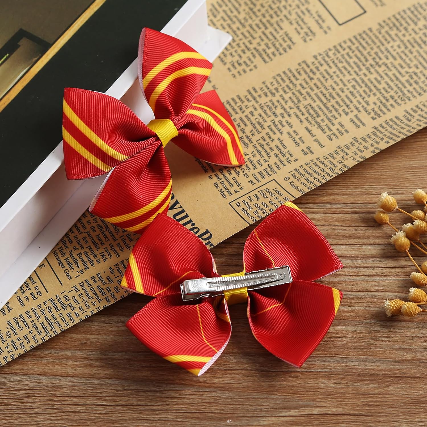 2PC Stripe Hair Bow Clips Wizard for Women Halloween costume Red
