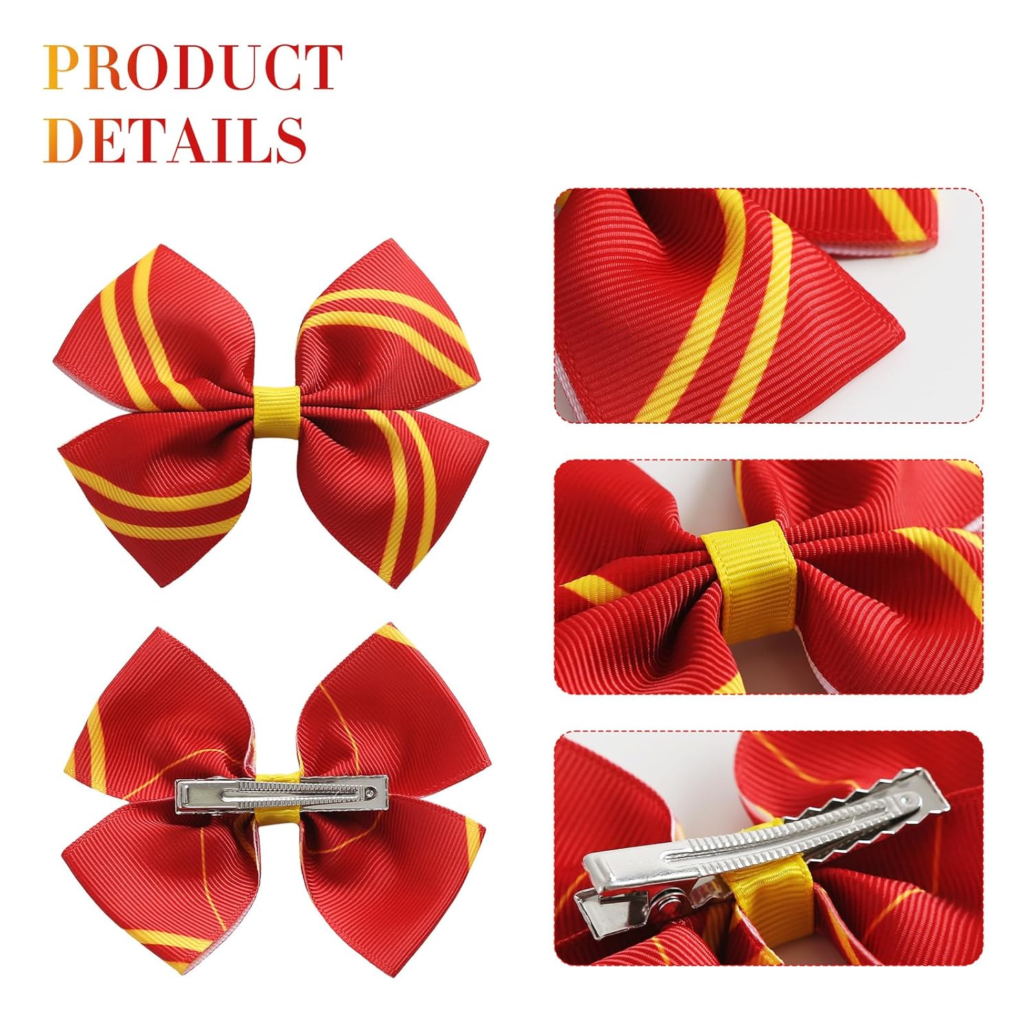 2PC Stripe Hair Bow Clips Wizard for Women Halloween costume Red