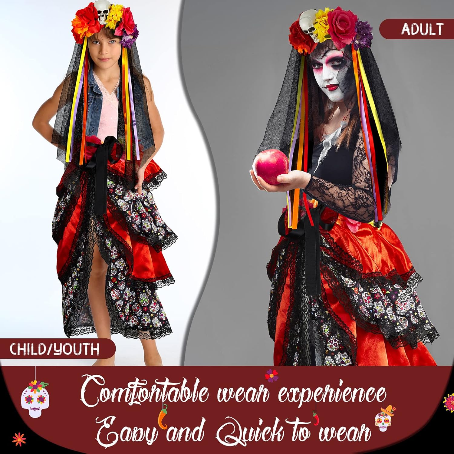 2-Piece Halloween Day of the Dead Costume Set for Women