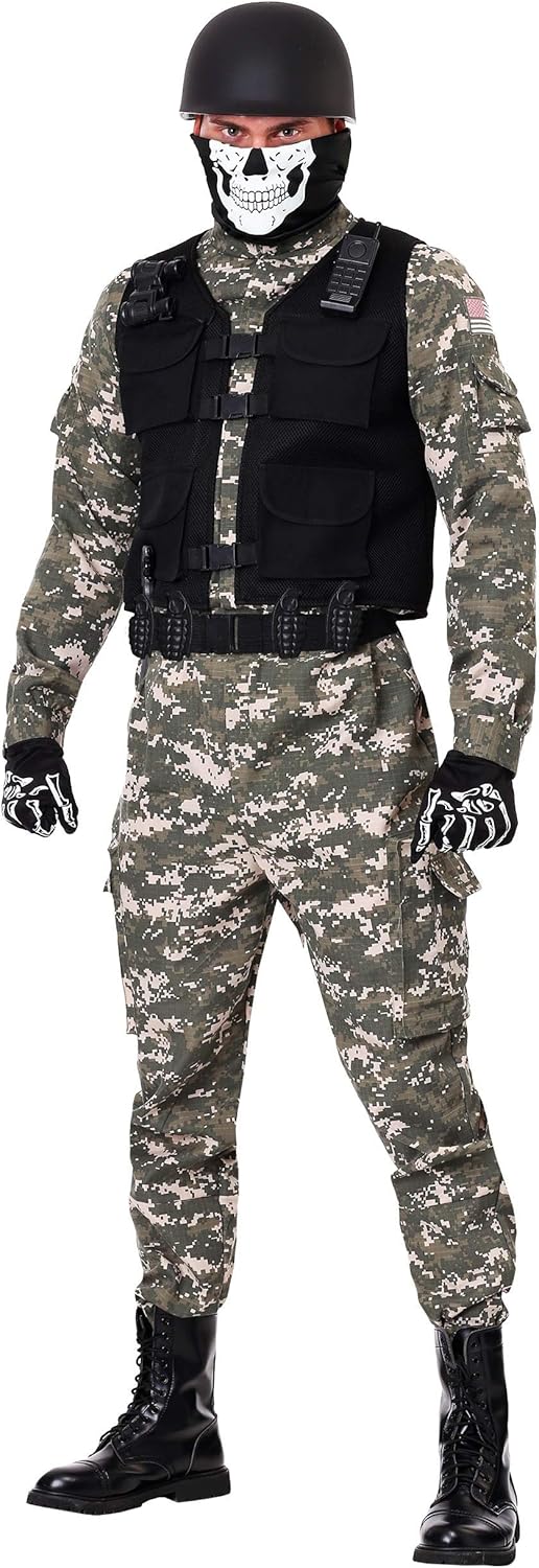 Mens Battle Soldier Costume x Highly Detailed Realistic Camouflage Applications