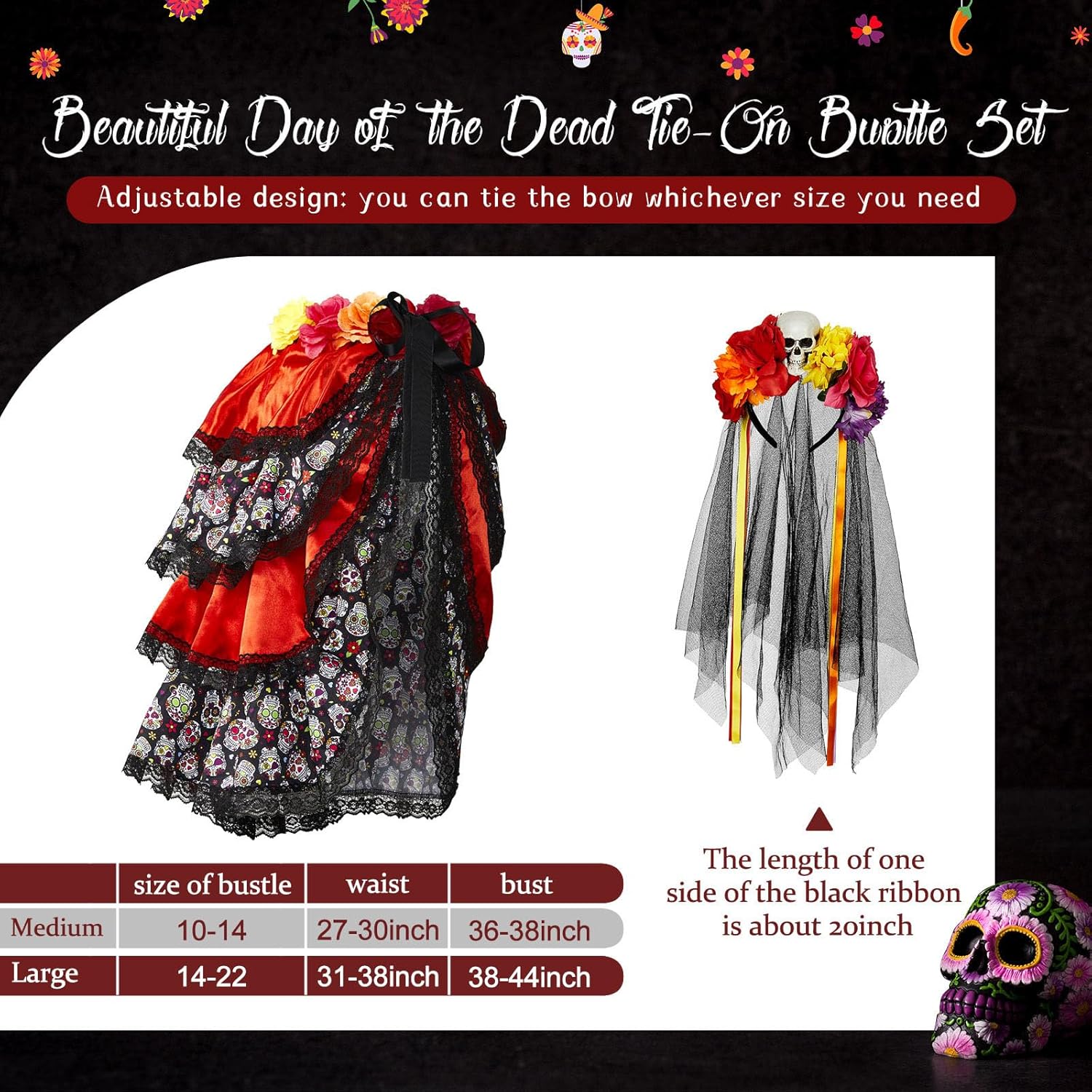 2-Piece Halloween Day of the Dead Costume Set for Women