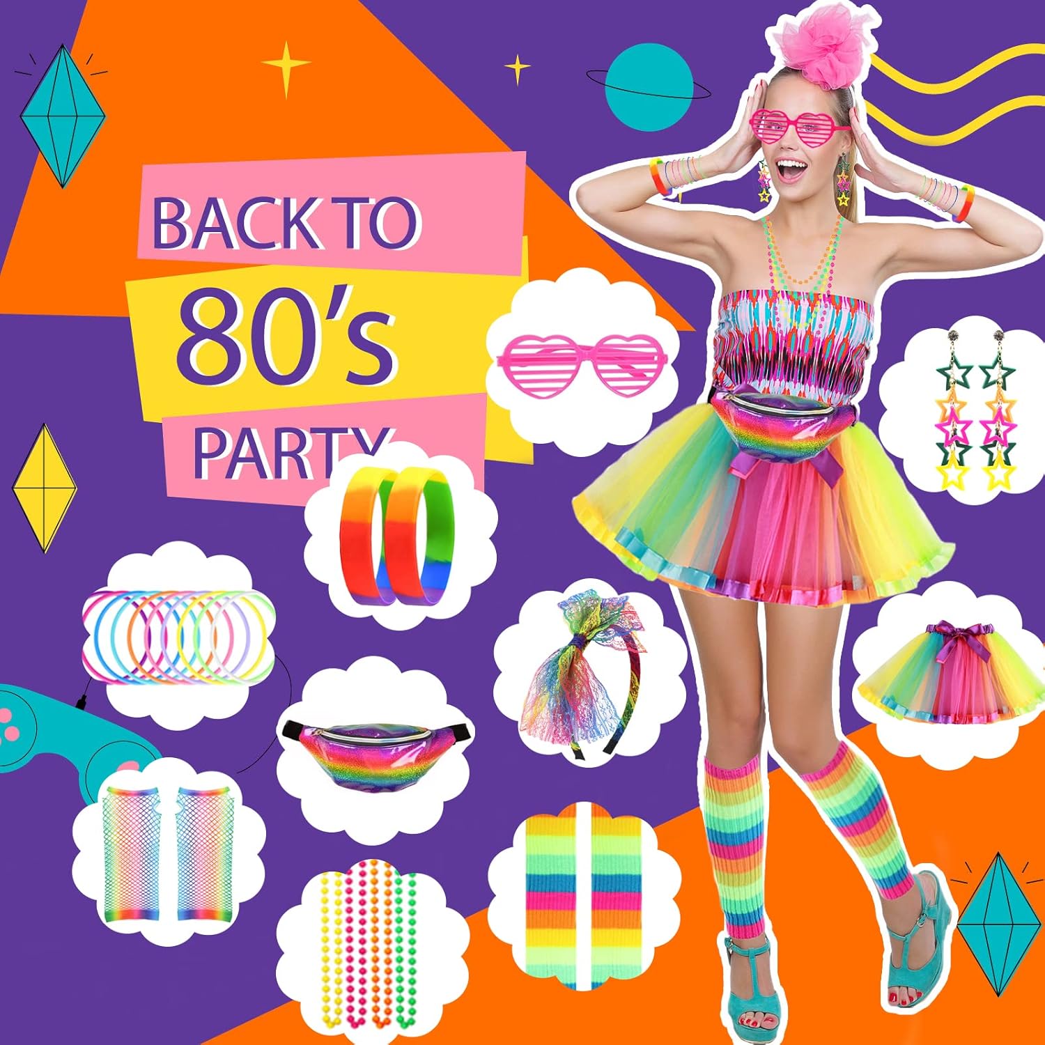 80s Retro Costumes Set for Women with Vibrant Design