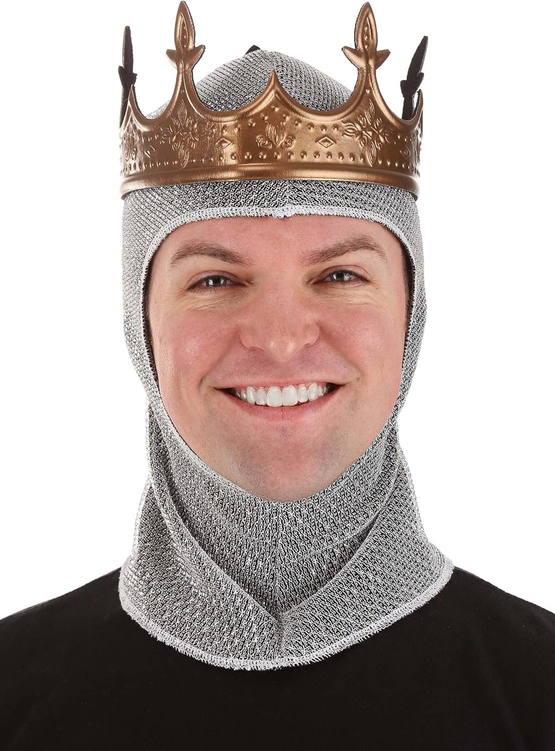 Mens Chain Mail Costume Crown with Faux Leather Hood