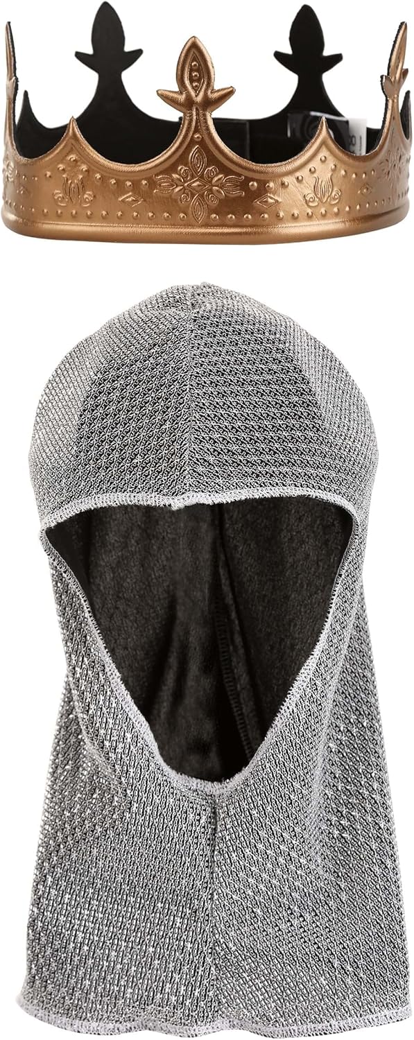 Mens Chain Mail Costume Crown with Faux Leather Hood