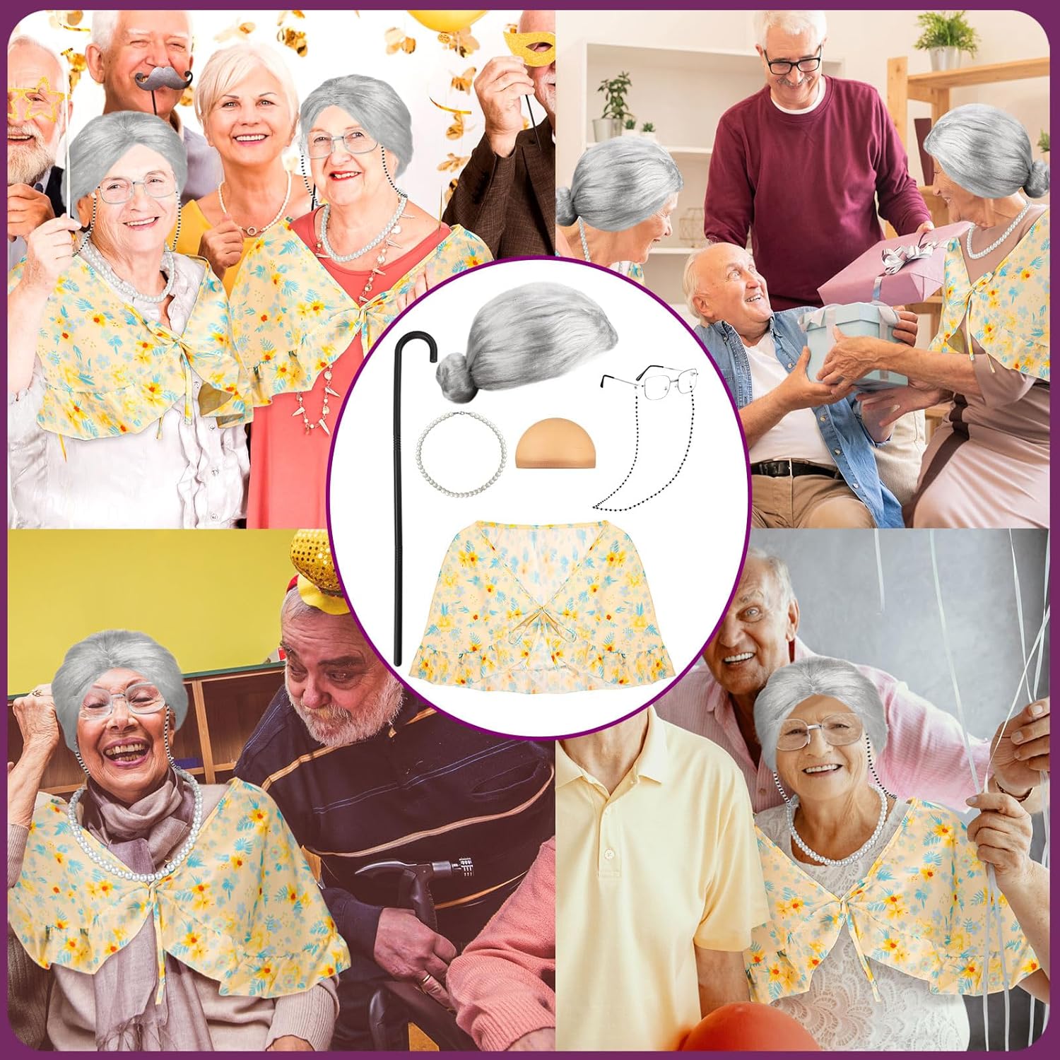 Berlune 7-Piece 100th Day Grandma Costume