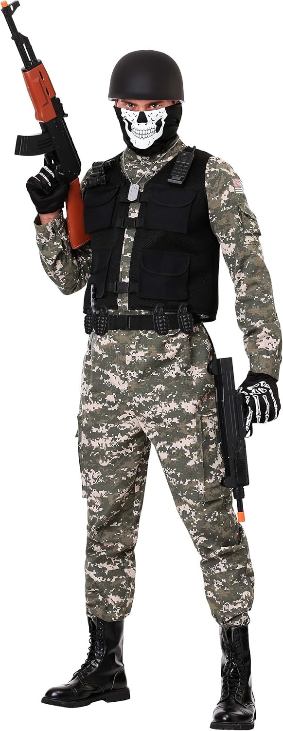 Mens Battle Soldier Costume x Highly Detailed Realistic Camouflage Applications