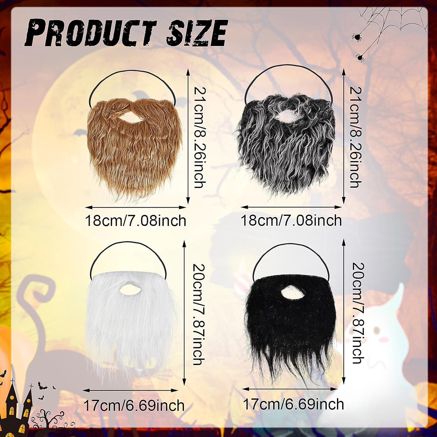 4-Piece Fake Beards Trick or Treat Halloween Costume Accessory