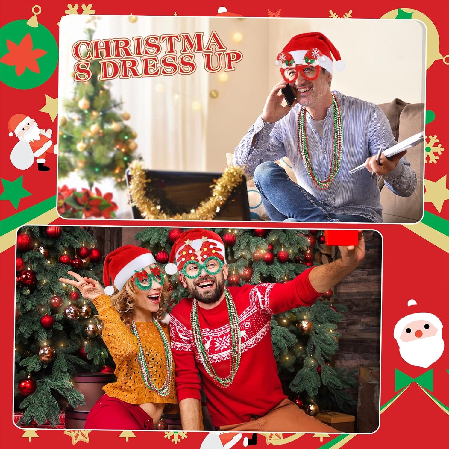 Shappy Christmas GlassSanta Hat 60 Pcs Christmas Accessories
