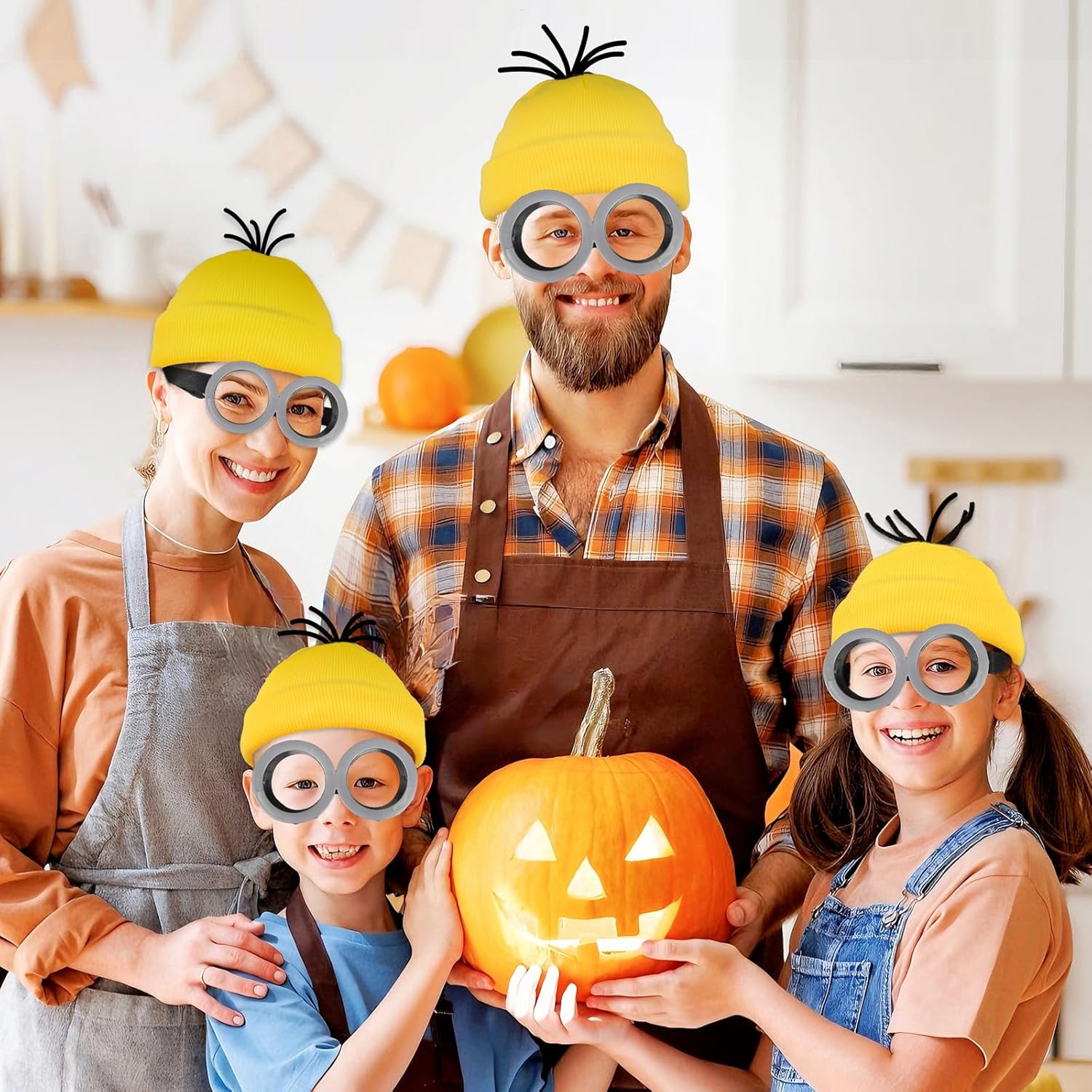 Halloween 3Pcs Yellow Costume Accessories Goggles Beanie Gloves Set