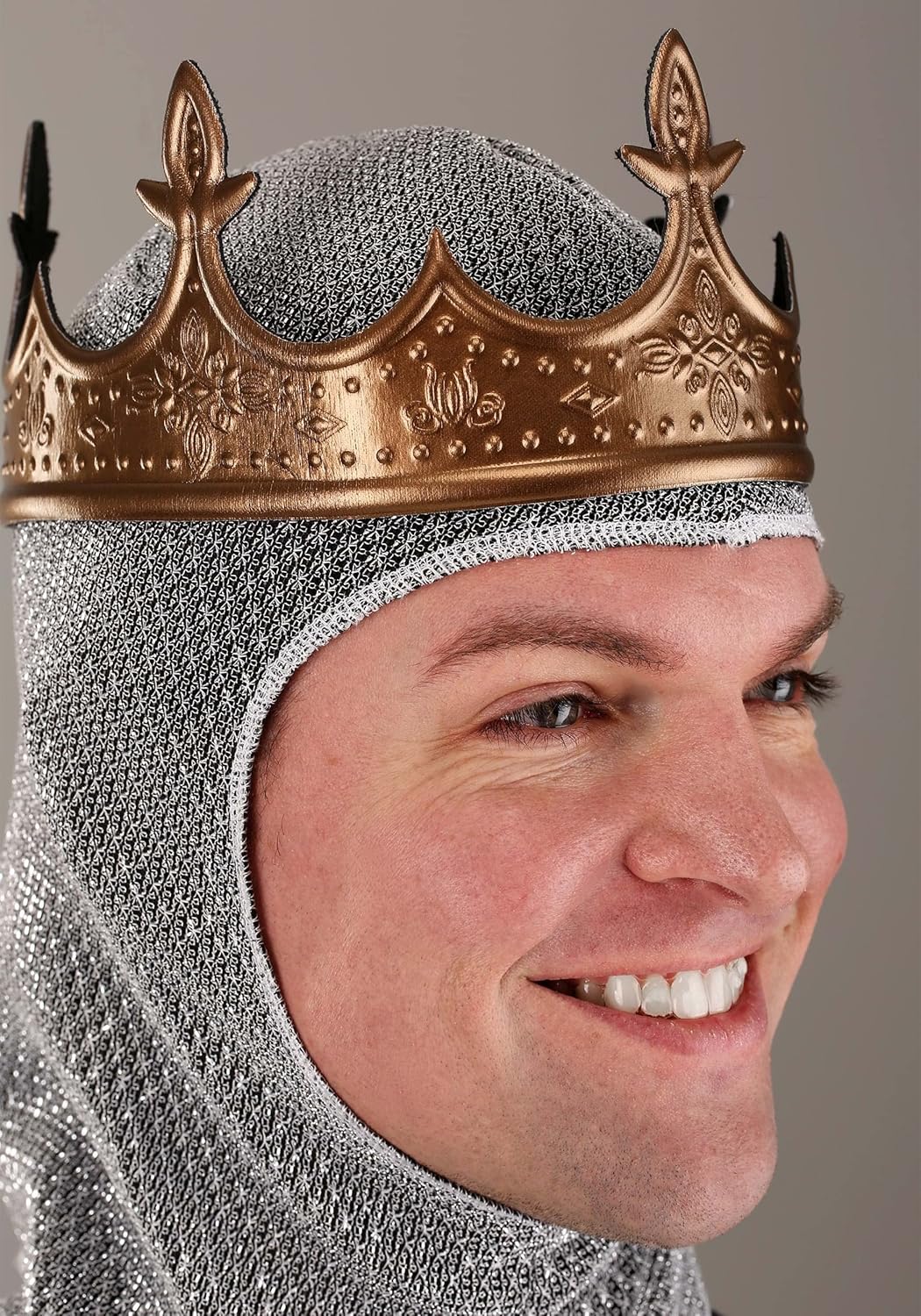 Mens Chain Mail Costume Crown with Faux Leather Hood