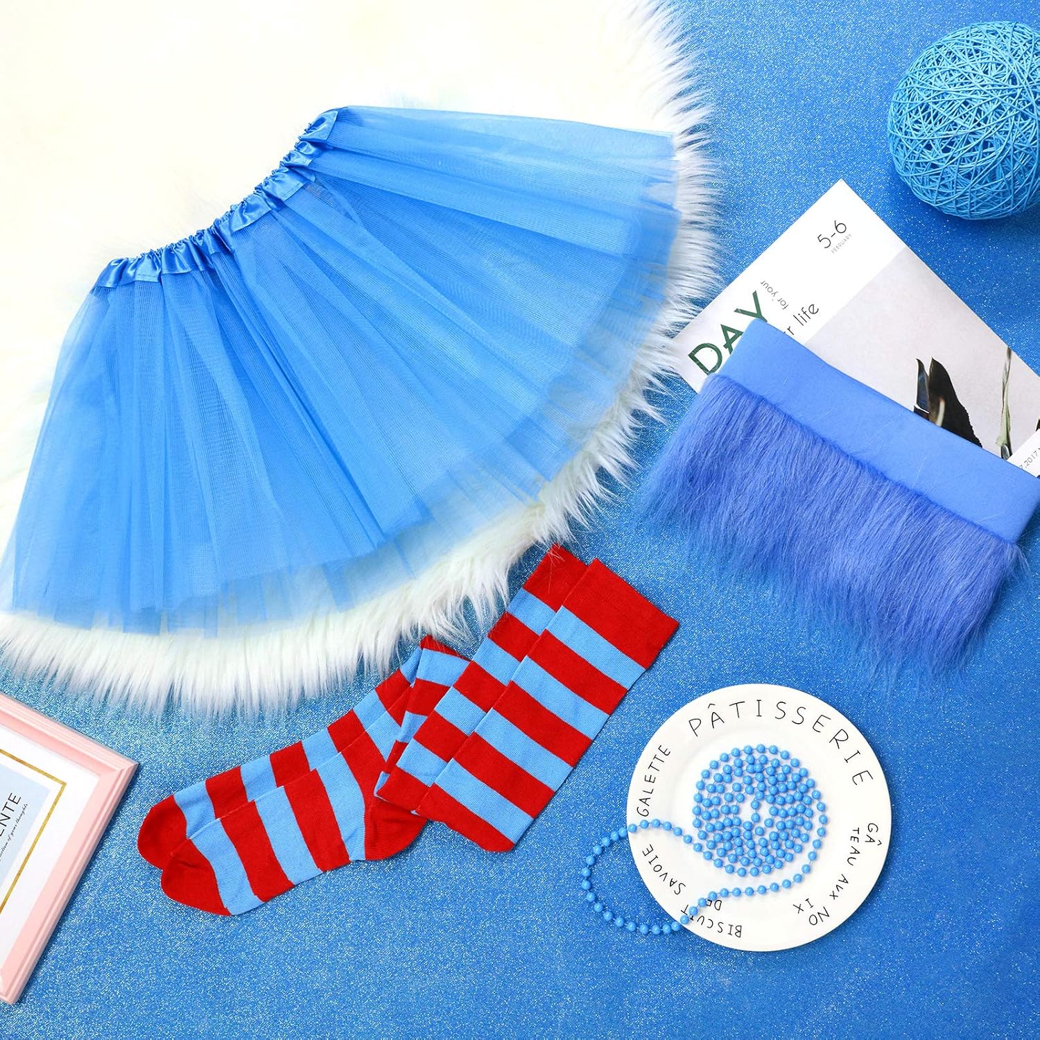 Geyoga Halloween Faux Fur costume-related accessories Set with Wig and Skirt