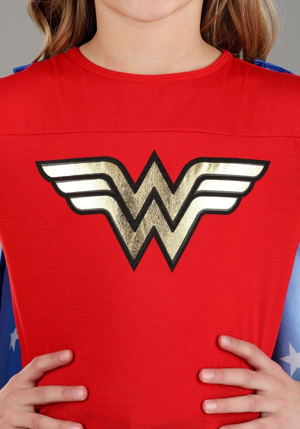 Girls Red White Blue Wonder Woman Costume Set with Cape Headpiece